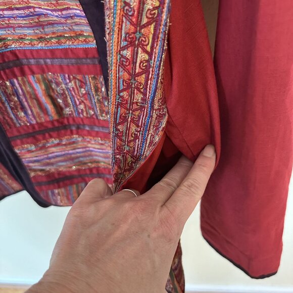 Coldwater Creek Womens Red Embroidered Jacket Large Pockets Ethnic Cotton - Picture 8 of 11